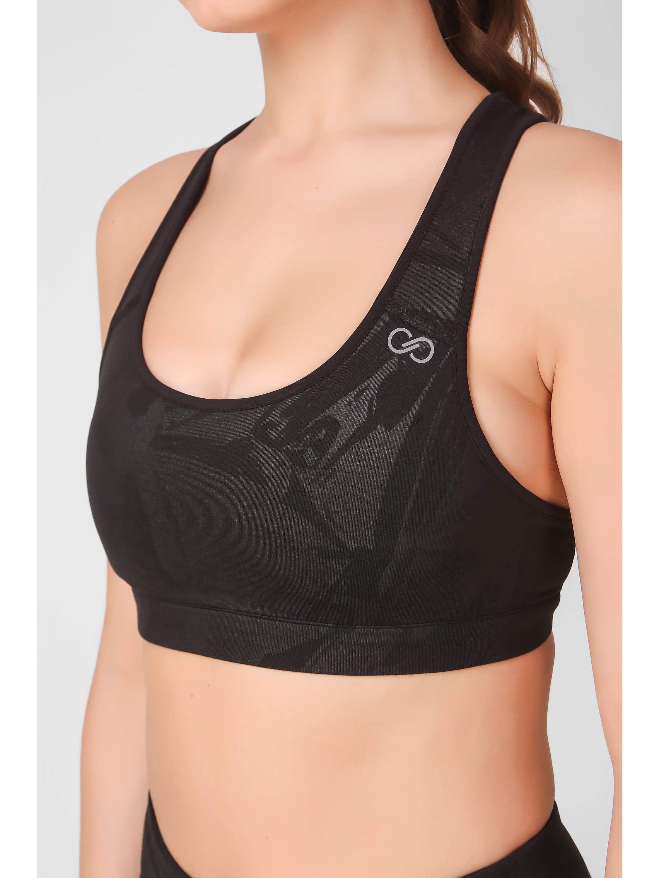 Black Abstract Embossed Sports Bra